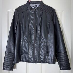 a.n.a Sleek Black Leather Jacket with Ribbed Sleeves